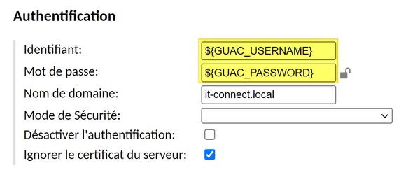 Apache Guacamole - Variables utilisateur et mot de passe