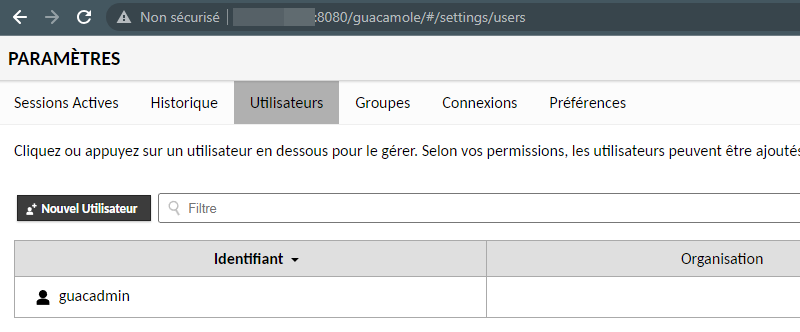 Apache Guacamole - Liste des utilisateurs